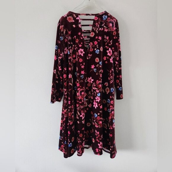 TORRID | Burgundy Floral Velvet Ladder Neck Dress a-line sz 2X - Picture 4 of 5